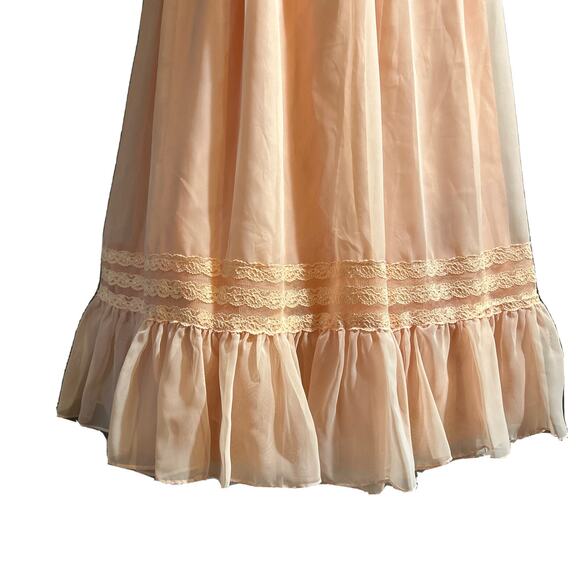 Vintage 70's Pink Victorian Lace Ruffles High Neck Prairie Long Sleeve Dress - Picture 5 of 9